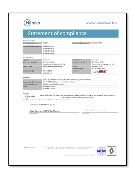 Nemko Statement of Compliance